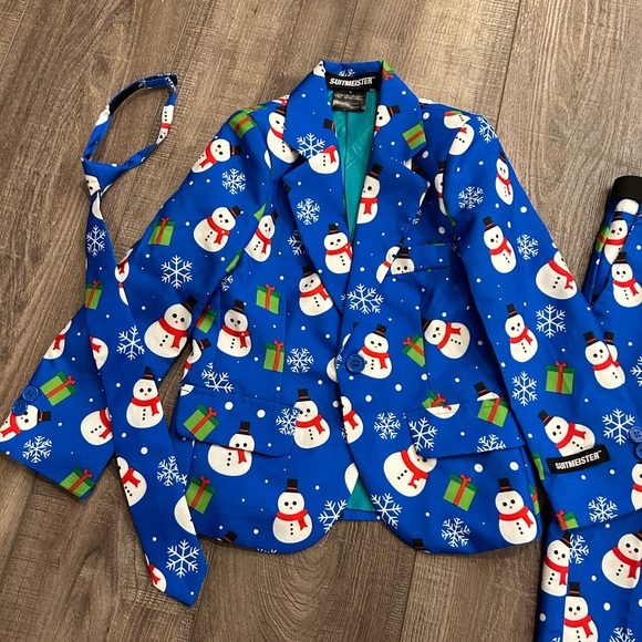 SUITMEISTER Christmas full Suit Snowman Jacket Pants & tie - size small - Picture 4 of 15